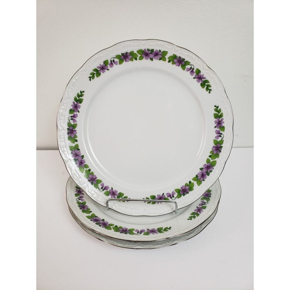 (JL) Mitterteich Bavaria Germany Salad or Dinner Plate Violet Floral 9.5" Lot 3